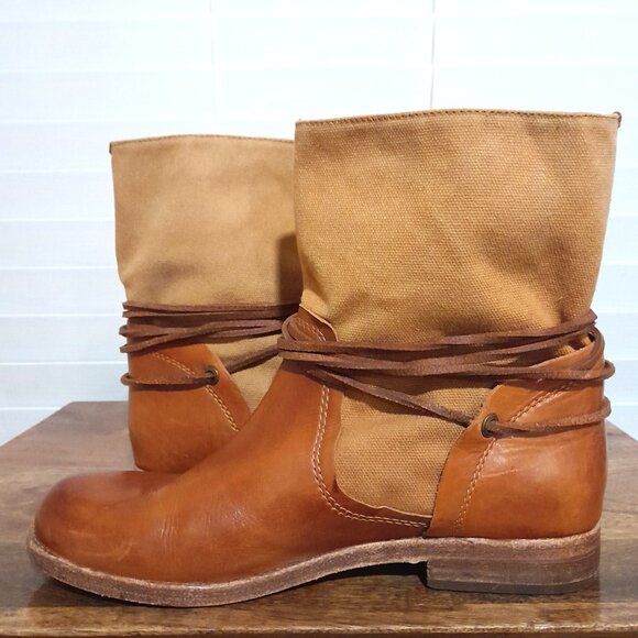 Patricia Nash Leather Canvas Brown Leather Women's Pull On Boots Sz 7 Boho - Picture 9 of 10